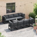 vidaXL Ensemble de canapé de jardin avec coussin 9 Pièces Noir Aluminium