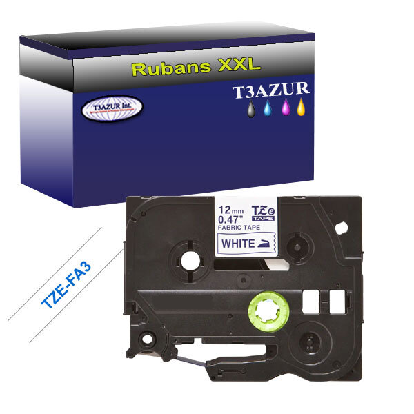 Ruban d'étiquettes textile générique Brother Tze-FA3 pour étiqueteuses P-touch - Texte bleu sur fond blanc