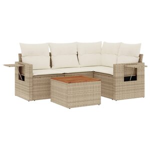 vidaXL Salon de jardin avec coussins 5 Pièces beige résine tressée