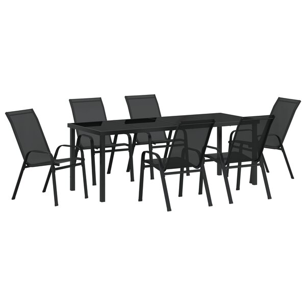 Ensemble de salle à manger de jardin vidaXL 7 pièces en Textilène et acier noir