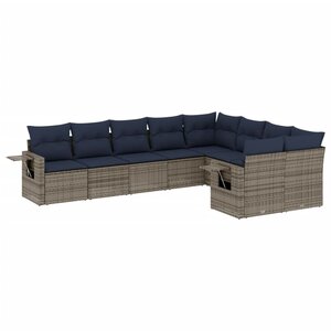 vidaXL Salon de jardin 9 Pièces avec coussins gris résine tressée