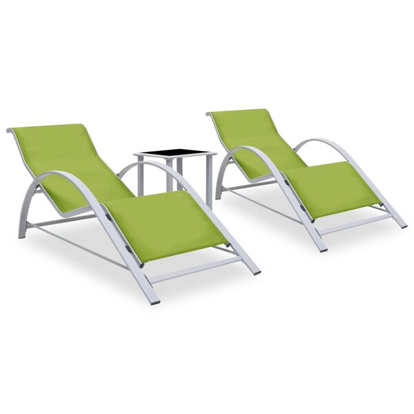 vidaXL Chaises longues lot de 2 avec table Aluminium Vert