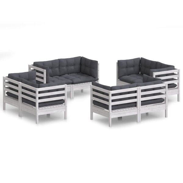 vidaXL Salon de jardin 8 Pièces avec coussins anthracite Bois de pin