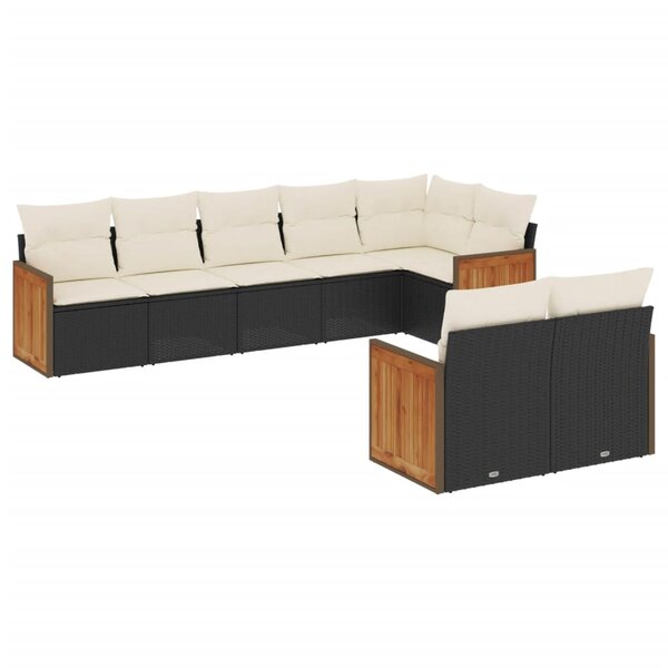 vidaXL Salon de jardin 8 Pièces avec coussins noir résine tressée