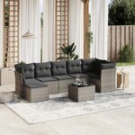 vidaXL Salon de jardin 8 Pièces avec coussins gris résine tressée