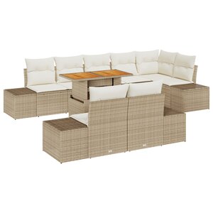 vidaXL Ensemble de salle à manger jardin 9 pièces avec coussins Beige Rattan Poly Acacia