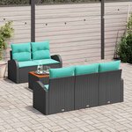 vidaXL Ensemble de canapé de jardin 6 Pièces Noir et turquoise polyrotin