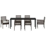 vidaXL Ensemble de Salle à Manger de Jardin 7 Pièces avec Coussins en Rattan Poly Marron