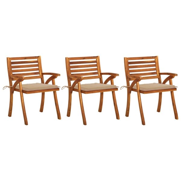 vidaXL Chaises à manger de jardin avec coussins lot de 3 Acacia massif