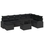 vidaXL Ensemble de Canapé de Jardin 9 pièces avec Coussins Noir Rattan Poly