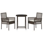 Ensemble de bistro de jardin 3 pièces vidaXL avec coussins en poly rotin marron