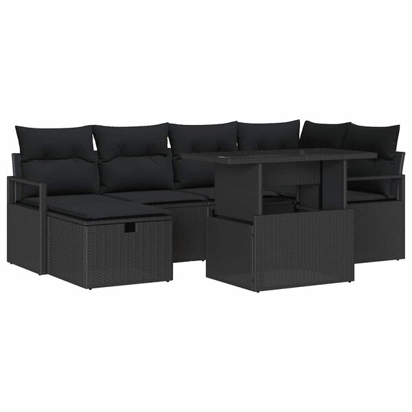 vidaXL Ensemble de canapé de jardin avec coussin 7 Pièces Noir Poly rotin