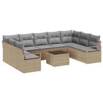 vidaXL Ensemble de canapé de jardin 10 Pièces Beige Poly rotin