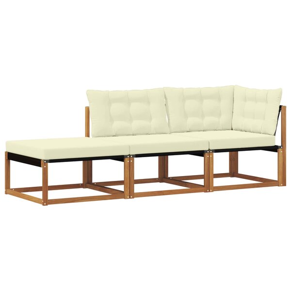 vidaXL 3 pc Unités de sofa sectionnel d'extérieur Bois d'Acacia Massif