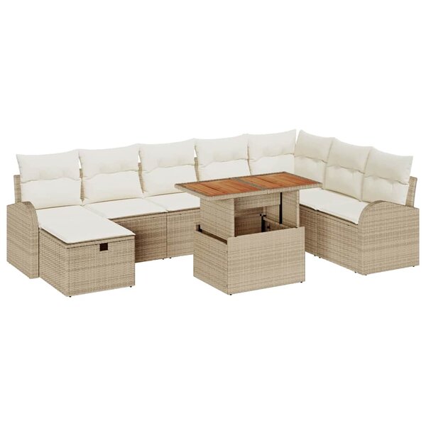 vidaXL Ensemble de canapé de jardin 9 Pièces Beige Poly rotin