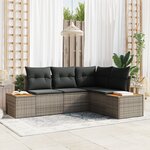vidaXL Ensemble Canapé de Jardin 4 Pièces avec Coussins Gris Poly Rattan Acacia