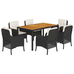 vidaXL Ensemble à manger de jardin coussins 7Pièces Noir Résine tressée