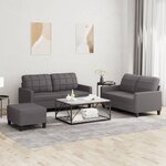 vidaXL Ensemble de canapés 3 Pièces avec coussins Gris Similicuir