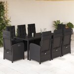 vidaXL Ensemble à manger de jardin 9Pièces coussins noir résine tressée