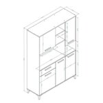 Buffet de cuisine - Gris mat - 5 portes - ECO - 120 x 40 x 178 cm