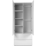 Armoire Image 60A - 2 portes battantes - 2 tiroirs - Blanc Mat - 80 x 191 x 55 cm