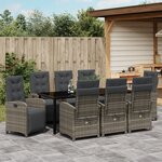 Set de salle à manger jardin 9 pièces vidaXL avec coussins gris