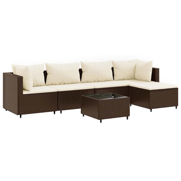 vidaXL Salon de jardin 6 Pièces avec coussins Marron Résine tressée