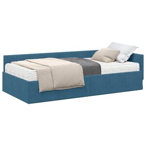 vidaXL Cadre de lit d'angle avec matelas Autre 2 Pièces Bleu Velours