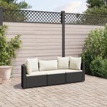 vidaXL Salon de jardin 3 Pièces avec coussins noir résine tressée