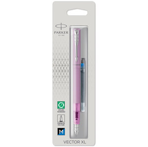 Parker vector xl stylo plume  laque lilas métallisée sur laiton  plume moyenne  encre bleue  blister
