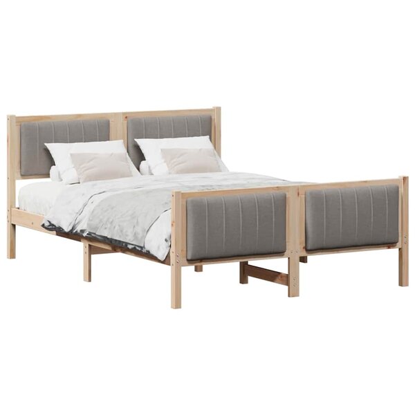 vidaXL Cadre de lit Marron et taupe 135 x 190 cm Bois massif en pin