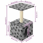 vidaXL Arbre à chat avec griffoirs en sisal 55 cm Gris Motif de pattes
