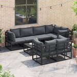 vidaXL Ensemble de canapé de jardin avec coussin 7 Pièces Noir Aluminium