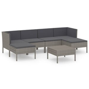 vidaXL Salon de jardin 7 Pièces avec coussins résine tressée gris