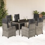vidaXL Ensemble à manger de jardin et coussins 7 Pièces gris rotin