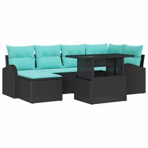 vidaXL Ensemble de canapé de jardin 7 Pièces Noir Poly rotin