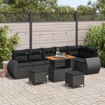 Ensemble de canapés de jardin 9 pièces avec coussins en rattan poly noir acacia