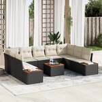 vidaXL Ensemble de 10 pièces de canapés de jardin avec coussins noirs en poly rotin acacia