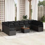 Ensemble de Canapé de Jardin vidaXL 11 Pièces avec Coussins Rattan Poly Noir Acacia