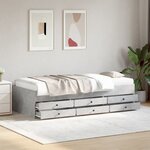vidaXL Lit de jour avec tiroirs sans matelas gris béton 100x200 cm