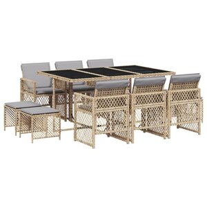 vidaXL Ensemble à manger de jardin et coussins 11 Pièces beige poly rotin
