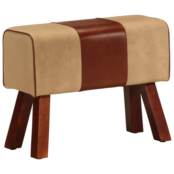 vidaXL Banc saut de cheval 58 cm marron cuir véritable et manguier