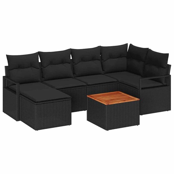 vidaXL Ensemble de canapé de jardin avec coussin 7 Pièces Noir polyrotin
