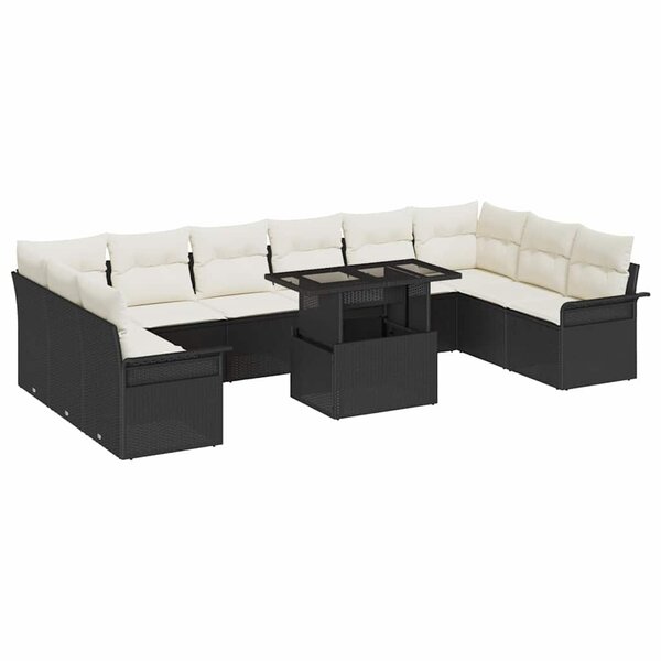 vidaXL Ensemble de canapé de jardin 11 Pièces Noir Poly rotin