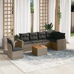 vidaXL Salon de jardin avec coussins 7 Pièces gris résine tressée