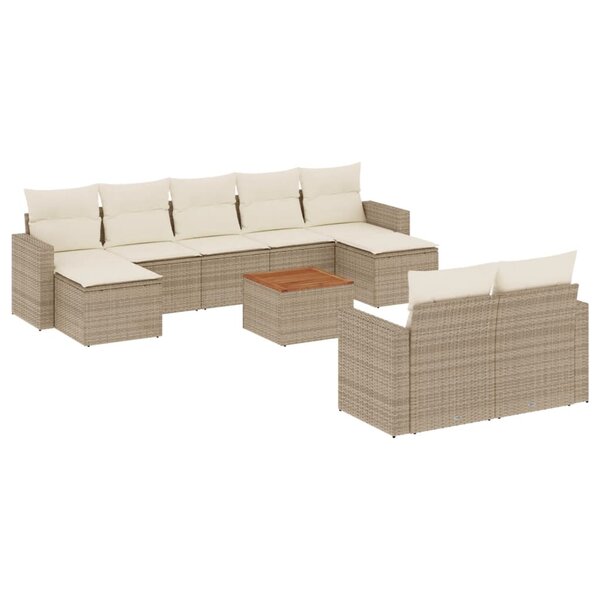 vidaXL Salon de jardin avec coussins 10 Pièces beige résine tressée