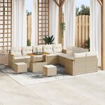 Ensemble de canapé de jardin de 13 pièces avec coussins Beige Poly Rattan Acacia