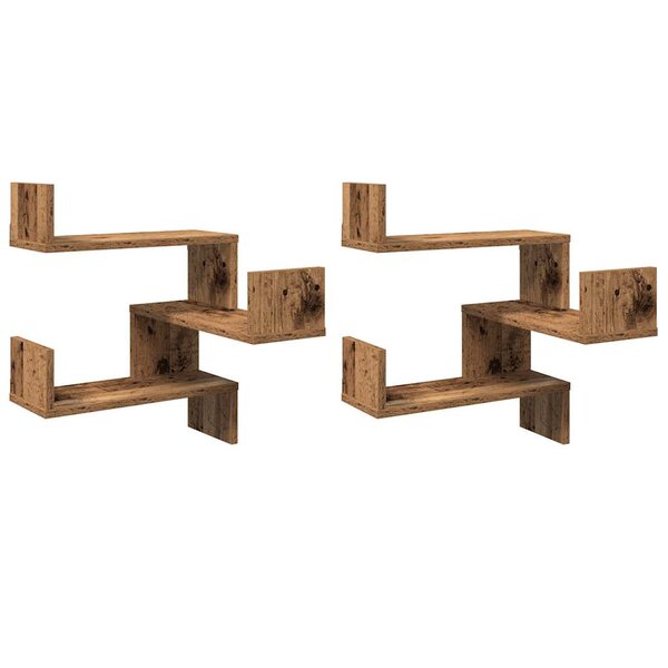 vidaXL Étagères d'angle murales 2 Pièces vieux bois 40x40x49 5 cm