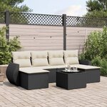 vidaXL Salon de jardin 7 Pièces avec coussins noir résine tressée