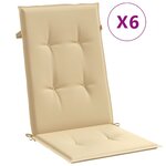 vidaXL Coussins de chaise à dossier haut lot de 6 beige mélangé tissu